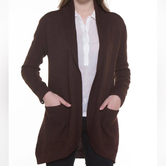 NWT Bonalla Ilian 100% Cashllama Open Ribbed Cardigan in "Dark Brown" Size Small - Picture 1 of 12